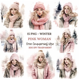 Winter Woman Clipart PNG, 15 JPG de alta calidad, paquete de acuarela, descarga digital, fabricación de tarjetas, licencia comercial, artesanía de papel digital/109