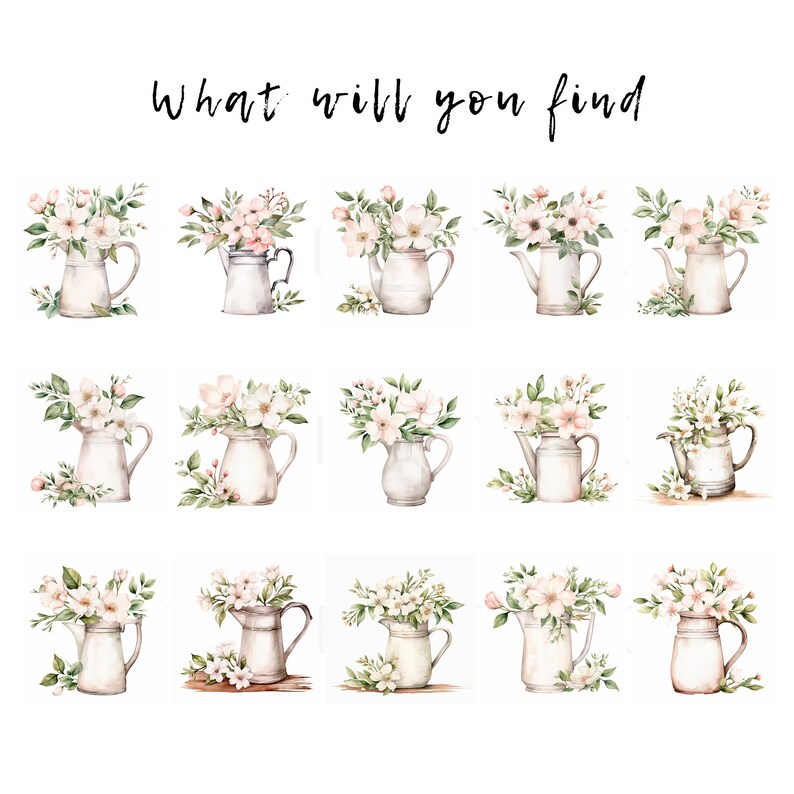 Vase of Flower Clipart Bundle 15 High Quality PNG, Watercolor Rustic ...