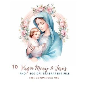 Clipart della Vergine Maria, Pacchetto 10 PNG di alta qualità, Natale Maria e Gesù, Adesivi stampabili Goodnotes, Download digitale, Carta digitale/ 499