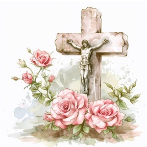 Flower Cross Clipart Bundle 12 PNG di alta qualità,Croce acquerello,Adesivo,Download digitale,Creazione di cartoline,Media misti,Creazione di carta digitale/ 270