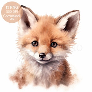 Bébé renard Clipart PNG, lot de 11 PNG haute qualité, aquarelle renard téléchargement numérique, autocollants imprimables, fabrication de cartes, création numérique en papier | 436