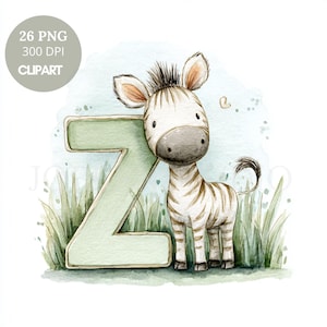 Paquete de 26 imágenes prediseñadas de letras del alfabeto para guardería, PNG de alta calidad, letras de acuarela, pegatinas imprimibles, Goodnotes, descarga digital/834