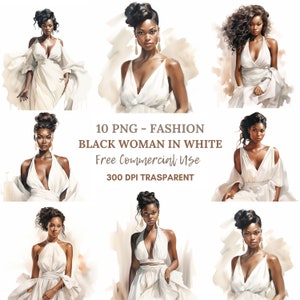 Black Woman Fashion Clipart PNG, Bundle 10 alta qualità, Bundle acquerello, Download digitale, Creazione di cartoline, Mestiere di carta digitale, Adesivi/195