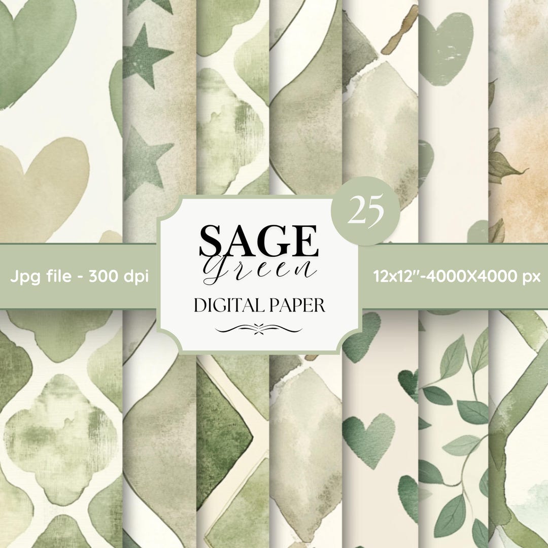 Vintage Sage Green Digital Paper Pack- Scrapbook Junk Journal Papers ...