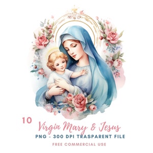 Clipart della Vergine Maria, Pacchetto 10 PNG di alta qualità, Natale Maria e Gesù, Adesivi stampabili Goodnotes, Download digitale, Carta digitale/ 499