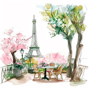 Parigi Cityscape Clipart PNG, Bundle 17 alta qualità, Città dell'acquerello Parigi, Adesivi stampabili, Download digitale, Creazione di cartoline, Supporti misti/ 284