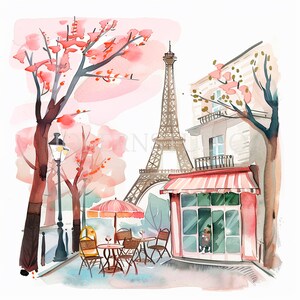 Parigi Cityscape Clipart PNG, Bundle 17 alta qualità, Città dell'acquerello Parigi, Adesivi stampabili, Download digitale, Creazione di cartoline, Supporti misti/ 284