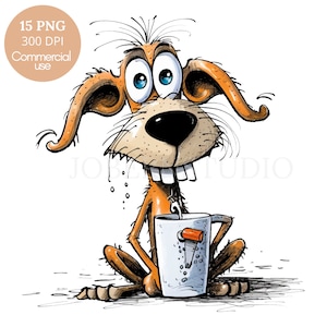 Paquete de 15 imágenes PNG de perros locos en alta calidad (JPG), perros gruñones divertidos, café, descarga digital, creación de tarjetas, técnicas mixtas, manualidades digitales con papel/102
