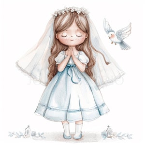 Primera Comunión Clipart PNG, Paquete 15 Alta Calidad, Niña Orando, Descarga Digital, Fabricación de Tarjetas, Artesanía de Papel Digital, Pegatinas Imprimibles / 362