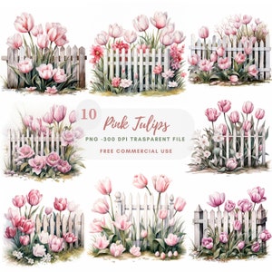 Tulips Flower Border Clipart Bundle 10 High Quality PNG, Watercolor Floral Fence, Digital Download,Card Making,Digital Paper Craft| 310