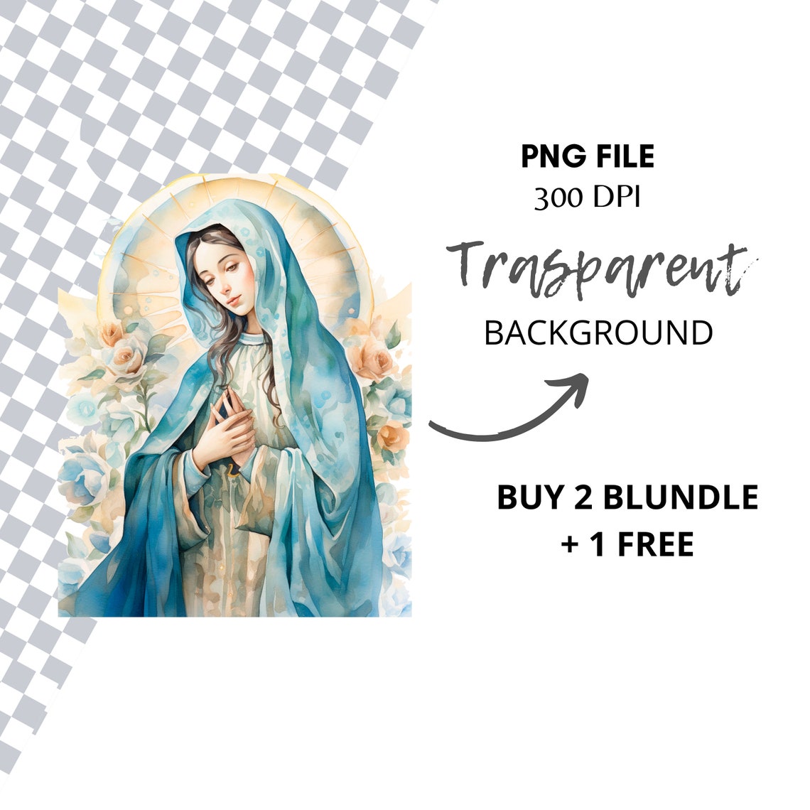 Virgin Mary Clipart,bundle 10 High Quality Png,watercolor Vintage Holy ...