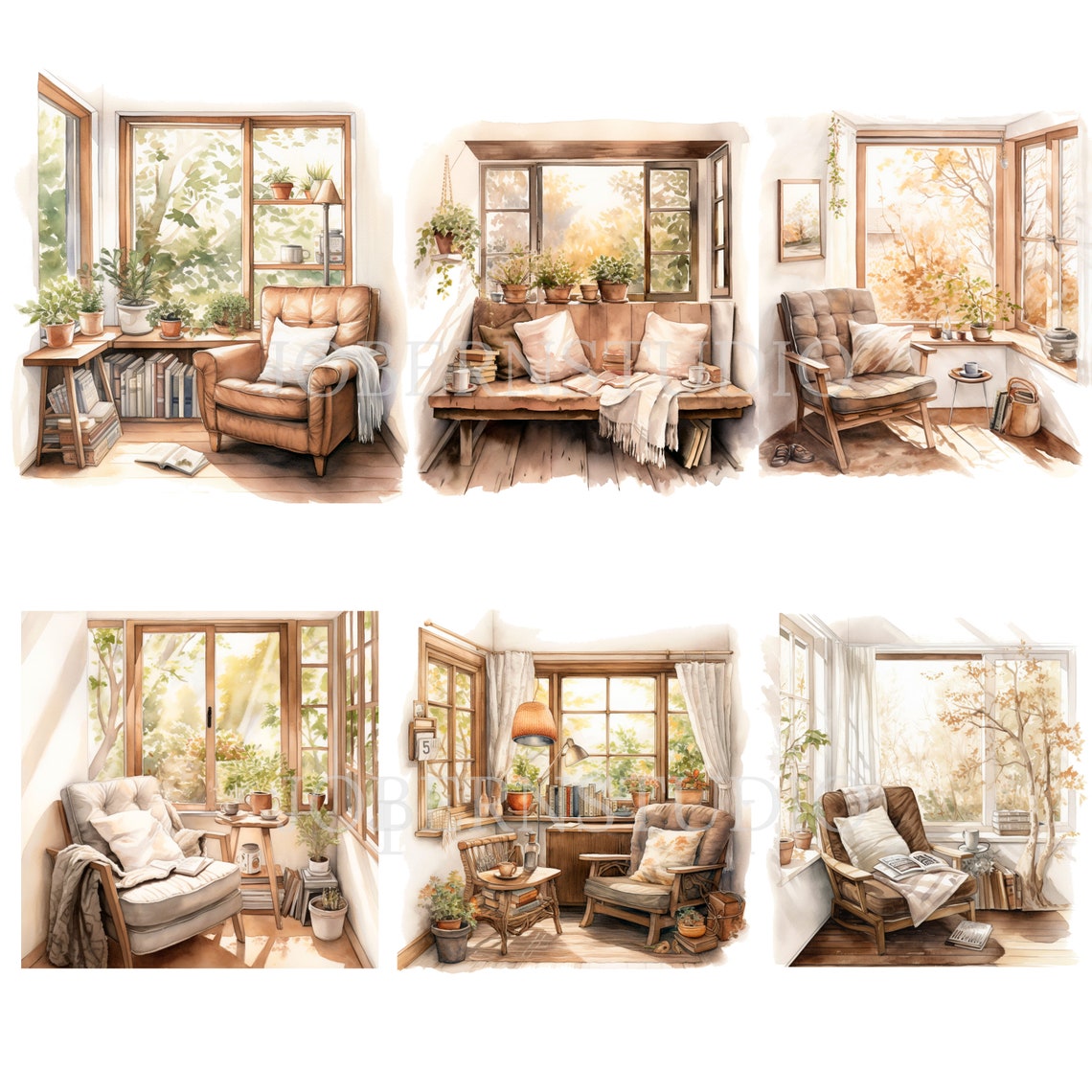 Nook Reading Book Clipart Bundle 15 High Quality Png,watercolor Home ...