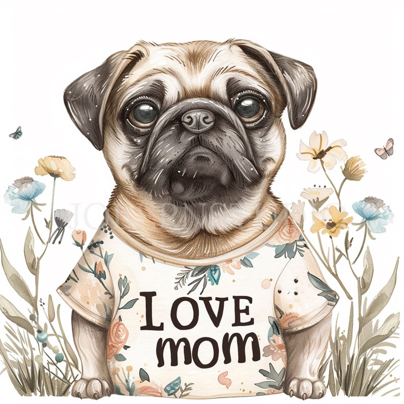 Mother's Day, I Love Mom Pug, Clipart Bundle 12 High Quality PNG ...
