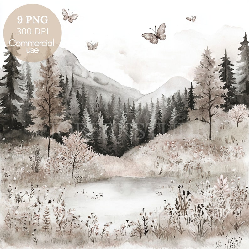 Fall Autumn Landscape Clipart PNG Bundle 9 High Quality Png,watercolor