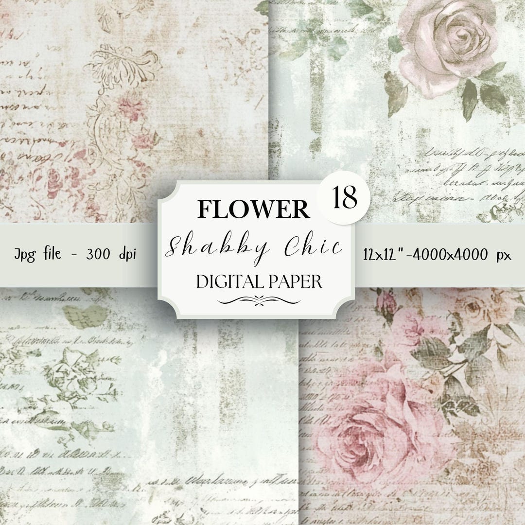 Shabby Chic Digital Paper Pack- 18 Vintage Scrapbook Junk Journal ...