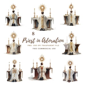 Priester in Anbetung Clipart PNG, Bündel 8 hohe Qualität, Aquarell Eucharistische Monstranz, druckbare Aufkleber Goodnotes, digitaler Download | 801