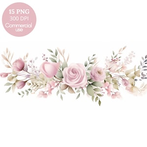 Pacchetto di clipart Rose Garland 15 PNG di alta qualità, bordo floreale acquerello, adesivi, download digitale, creazione di carte, creazione di carta digitale/148
