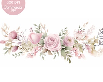 Rose Garland Clipart Bundle 15 High Quality PNG,Watercolor Floral Border, Stickers,Digital Download,Card Making,Digital Paper Craft|148