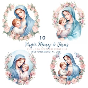 Clipart della Vergine Maria, Pacchetto 10 PNG di alta qualità, Natale Maria e Gesù, Adesivi stampabili Goodnotes, Download digitale, Carta digitale/ 499