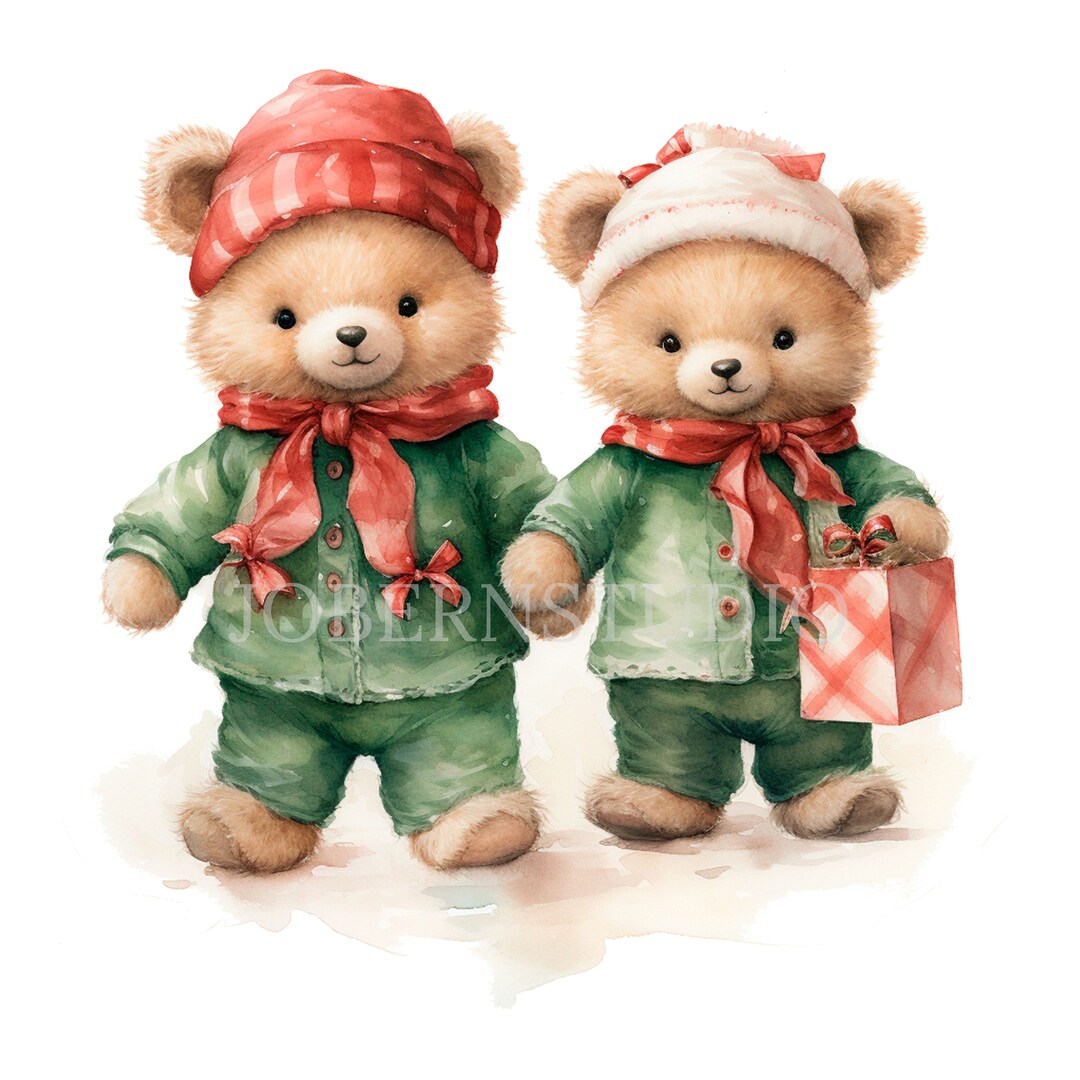 Christmas Teddy Bear, Watercolor Clipart PNG,15 High Quality Jpgs ...
