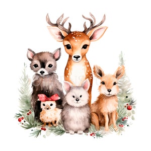 Noël Family Animal Clipart PNG,Bundle 15 JPG de haute qualité,Téléchargement numérique,Autocollants, Fabrication de cartes, Médias mixtes, Artisanat en papier numérique| 39