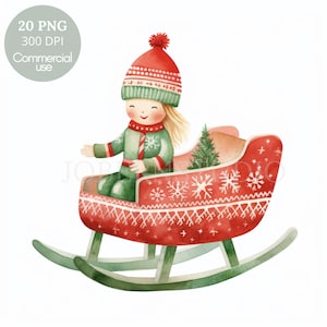 Clipart Noël père Noël, lot de 20 PNG haute qualité, aquarelle hiver scandinave, autocollants imprimables Goodnotes, téléchargement numérique | 580