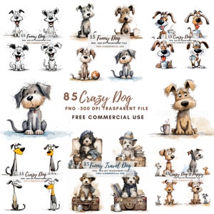 Crazy Dog Clipart PNG Bundle 85 High Quality JPG,Funny Grumpy Dogs Coffee,Digital Download,Card Making,Mixed Media,Digital Paper Craft| 291