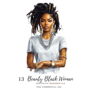 Schwarze Frau Clipart PNG, Bündel 13 hohe Qualität, Aquarell schwarzes Mädchen, Afro Frau druckbare Aufkleber Goodnotes, digitaler Download | 796