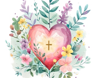 Sacred Heart Clipart Bundle 15 High Quality PNG, Watercolor Jesus Mary, Digital Download,Card Making,Mixed Media,Digital Paper Craft| 263