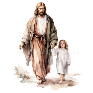 Pacchetto di clipart di Gesù Cristo 11 PNG di alta qualità, acquerello Gesù con bambino, download digitale, creazione di cartoline, supporti misti, artigianato in carta digitale/ 226