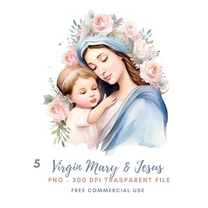 Clipart della Vergine Maria, Pacchetto 5 PNG di alta qualità, Natale Maria e Gesù, Adesivi stampabili Goodnotes, Download digitale, Carta digitale/ 503