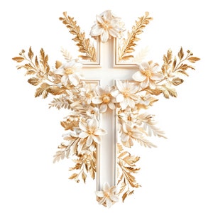 Flower Cross Gold Clipart Bundle 15 PNG di alta qualità,Croce nuziale,Adesivo,Download digitale,Creazione di cartoline,Supporti misti,Carta digitale/ 275