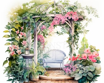Jardin secret Clipart PNG, lot de 15 haute qualité, fleur de jardin paysager, téléchargement numérique, fabrication de cartes, techniques mixtes, créations numériques en papier | 354