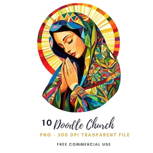Clipart della Vergine Maria, Pacchetto 10 PNG di alta qualità, Maria Vergine vintage colorata, Download digitale, Adesivi stampabili Goodnotes, Carta digitale/517