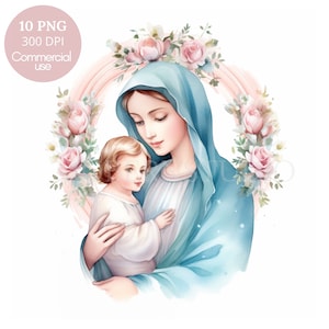 Clipart della Vergine Maria, Pacchetto 10 PNG di alta qualità, Natale Maria e Gesù, Adesivi stampabili Goodnotes, Download digitale, Carta digitale/ 499