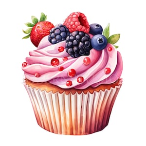 Cupcake Fruit Clipart,Bundle 11 High Quality PNG,Watercolor CupCake ,Printable Sticker,Digital Download,Card Making,Digital Paper Craft|457