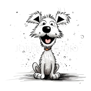 Paquete de 15 imágenes prediseñadas de perros locos en formato PNG de alta calidad, con perros gruñones y café, descarga digital, creación de tarjetas, técnicas mixtas, manualidades digitales con papel/105