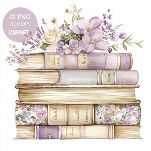 Floral Book Clipart Bundle 12 High Quality PNG|Watercolor Lilac Stock of Books|Home Decor|Printable  Stickers GOODNOTES|Digital Download|837