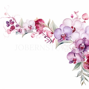 Pacchetto Clipart Ghirlanda di orchidee 15 PNG di alta qualità, Bordo floreale acquerello, Adesivi, Download digitale, Creazione di cartoline, Creazioni di carta digitale/146
