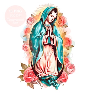 Nostra Signora di Guadalupe, Acquerello Clipart PNG,15 JPG di alta qualità,Download digitale,Creazione di cartoline, Supporti misti, Mestiere con carta digitale/ 14