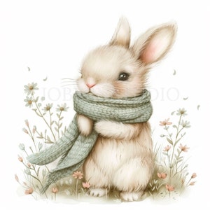 Pacchetto di 10 clipart PNG di coniglietto carino di alta qualità, cottage con coniglietto ad acquerello, adesivi stampabili, download digitale, creazione di biglietti, carta digitale /369