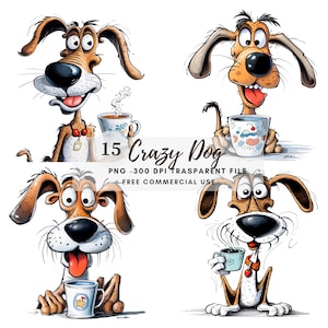 Crazy Dog Clipart PNG Bundle 15 JPG de alta calidad, café de perros gruñones divertidos, descarga digital, creación de tarjetas, medios mixtos, artesanía de papel digital / 102