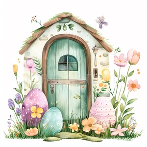 Pacchetto PNG Clipart porta di Pasqua 16 alta qualità, uovo di Pasqua acquerello, download digitale, creazione di cartoline, supporti misti, artigianato in carta digitale/ 265