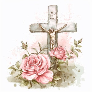 Flower Cross Clipart Bundle 12 PNG di alta qualità,Croce acquerello,Adesivo,Download digitale,Creazione di cartoline,Media misti,Creazione di carta digitale/ 270
