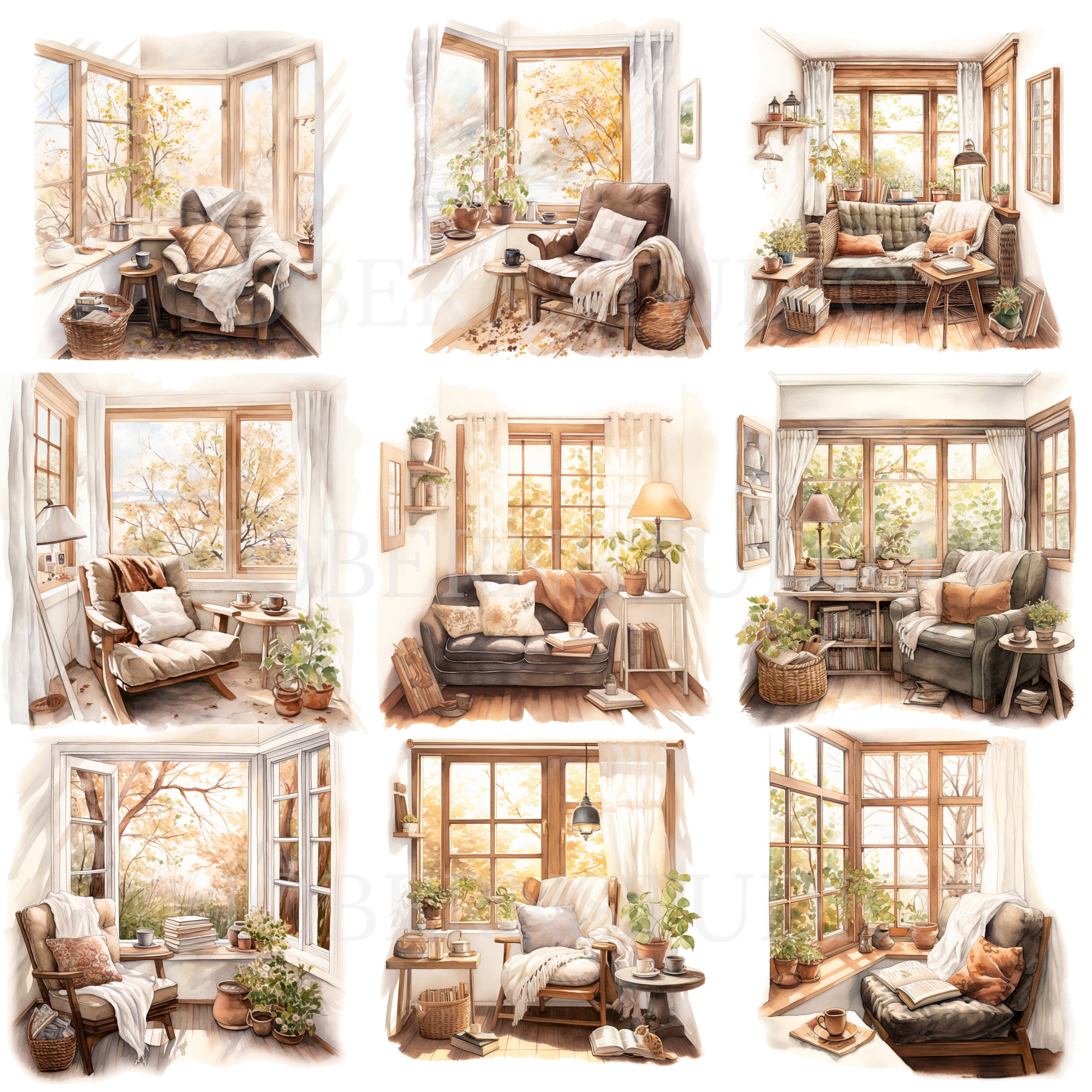 Nook Reading Book Clipart Bundle 15 High Quality Png,watercolor Home ...