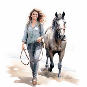Pacchetto PNG Clipart donna e cavallo 15 alta qualità, ragazza acquerello, adesivi stampabili, download digitale, creazione di cartoline, creazione di carta digitale/300