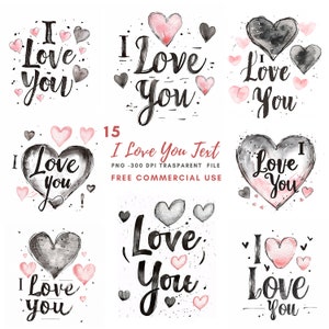 Ik hou van je tekst, clipartbundel 15 hoge kwaliteit PNG, ik hou van je tekst, afdrukbare stickers, digitale download, kaarten maken, digitale papierkunst | 335