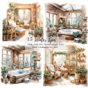 Cozy Winter Spa Clipart PNG,Bundle 15 JPG de haute qualité,Téléchargement numérique, Fabrication de cartes, Médias mixtes, Artisanat en papier numérique, Autocollants imprimables| 95