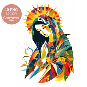 Clipart della Vergine Maria, Pacchetto 10 PNG di alta qualità, Maria Vergine vintage colorata, Download digitale, Adesivi stampabili Goodnotes, Carta digitale/520
