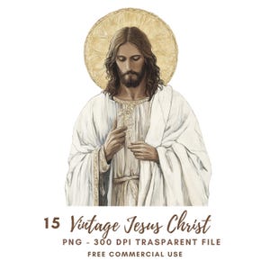 Paquete de 15 imágenes prediseñadas de Jesucristo de alta calidad, PNG/Acuarela vintage, Jesús orando, pegatinas imprimibles, Goodnotes, descarga digital, 793